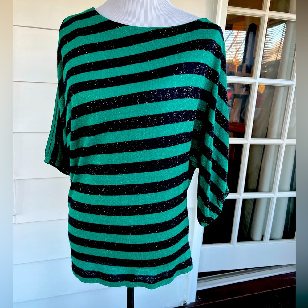 French Connection XS off the shoulder sparkle striped shirt